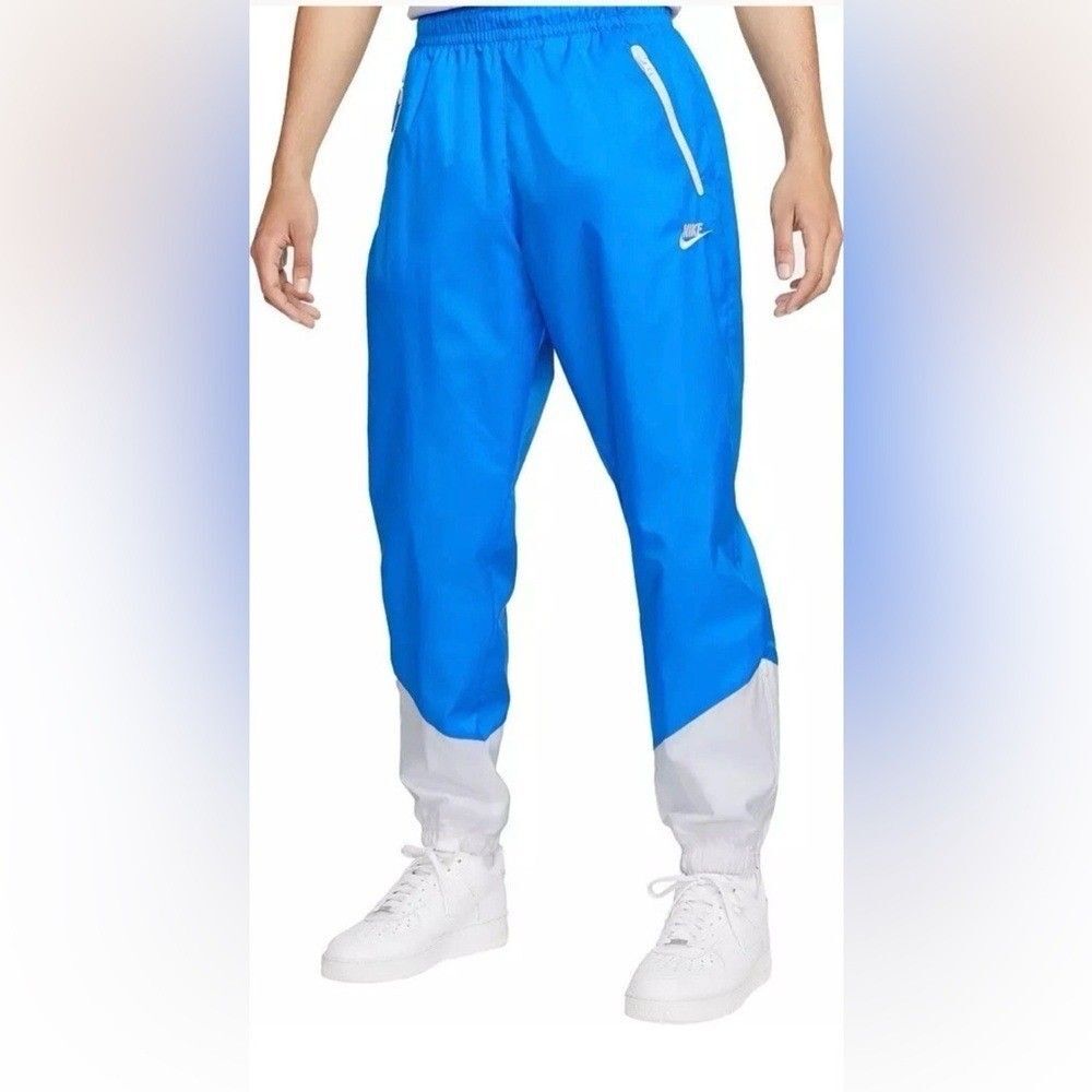 Nike Vintage Rare Windrunner Nylon Soccer Pants Trackies Glanz Blue White Large